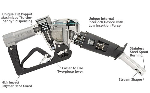 Husky 1190403 ECO 3/4'' Light Duty Diesel Nozzle with 2-Notch Hold Open Clips with Full Grip Guard & Mechanical Interlock Activated