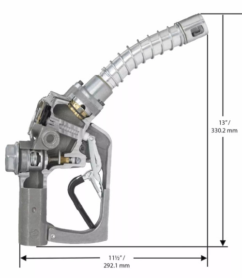 Husky 751010 VIIIS 1'' Heavy Duty Diesel Nozzle with Three Notch Hold Open Clip and Waffle Splash Guard without Spout Bushing