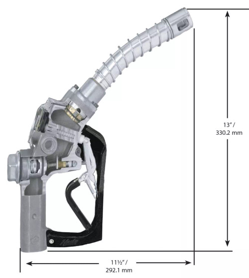 Husky 5040132 VIIIS 1'' Heavy Duty Diesel Nozzle with Three Notch Hold Open Clip without Waffle Splash Guard or Spout Bushing