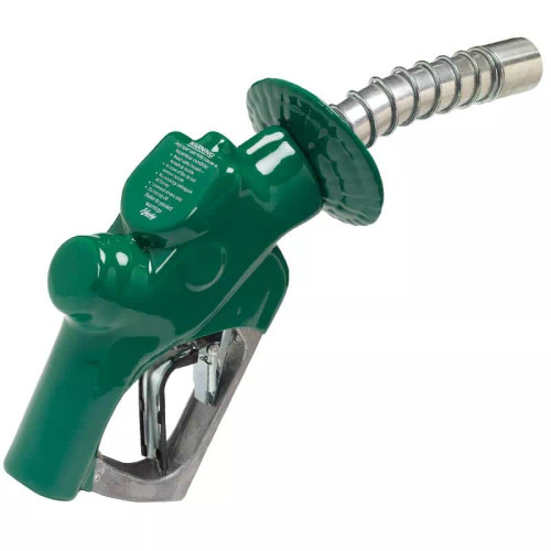 Husky 749310N-03 VIII 1'' Green Heavy Duty Diesel Nozzle with Three Notch Hold Open Clip & Waffle Splash Guard and Spout Bushing