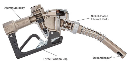 Husky E874203N-01 Spirit 1'' Blue Nickel-Plated Automatic Shut-Off Nozzle  with Three Notch Hold Open Clip without Flo-Stop