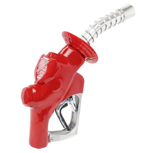 Husky 749310N-02 VIII 1'' Red Heavy Duty Diesel Nozzle with Three Notch Hold Open Clip & Waffle Splash Guard and Spout Bushing