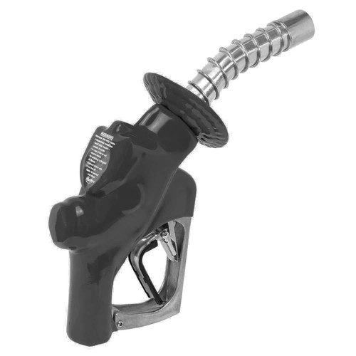 Husky 749310N-04 VIII 1'' Black Heavy Duty Diesel Nozzle with Three Notch Hold Open Clip & Waffle Splash Guard and Spout Bushing