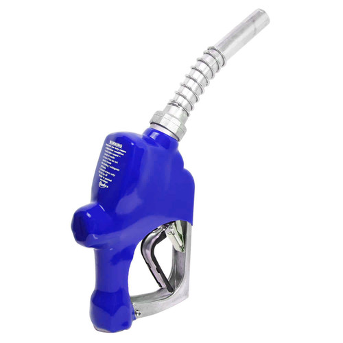 Husky 696103N-01 1'' Inlet NPT Blue 1A Automatic Shut-Off New Light Duty Diesel Nozzle w/ Three Notch Hold Open Clip & Metal Hand Guard & Full Grip Guard