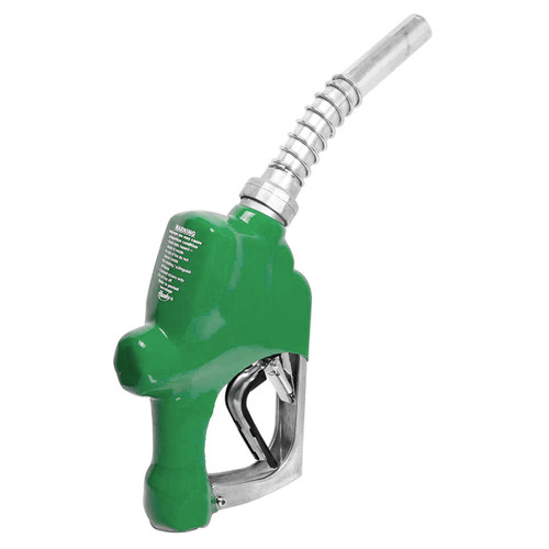 Husky 696103N-03 1'' Inlet NPT Green 1A Automatic Shut-Off New Light Duty Diesel Nozzle w/ Three Notch Hold Open Clip & Metal Hand Guard & Full Grip Guard