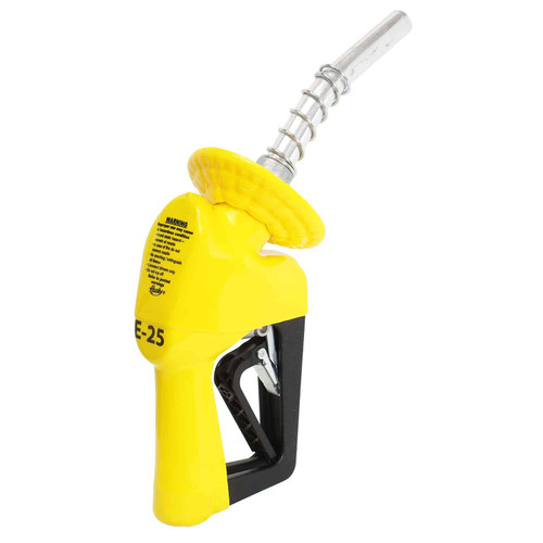 Husky 11086179-05 XS 3/4'' Yellow Unleaded Nozzle with One Notch Hold Open Clip and Waffle Splash Guardlue