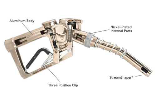 Husky E840004N-04 Spirit 3/4'' Black Nickel Plated Automatic Shut-Off Nozzle with Three Notch Hold Open Clip without Flo-Stop