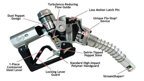 Husky 503012-04 VIII 1" Heavy Duty Black Diesel Nozzle without Hold Open Clip and Spout Bushing, with Polymer Handguard and 1808 Waffle Splash Guard