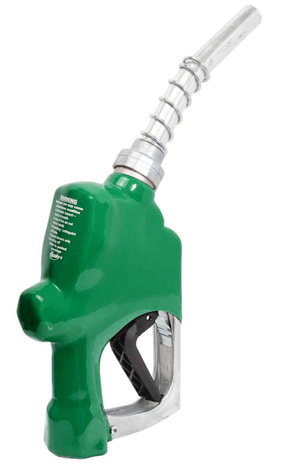 Husky 696108-03 1A Automatic Shut-Off New Unleaded Nozzle, 1'' Inlet NPT, without Hold Open Clip, with Metal Hand Guard and Full Grip Guard, Green