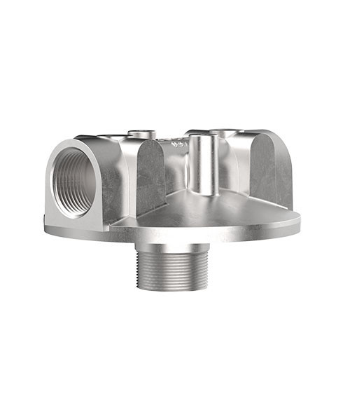 Cim-Tek 51001 800 Series Industrial Filter Adaptor, Aluminum, No Gauge Ports, No Bypass, Single Adaptor, 1-1/2"-16 UNF Thread, 1" NPT In/Out