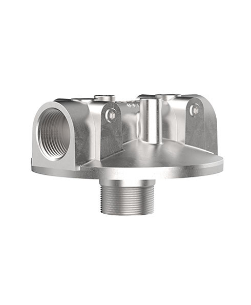 Cim-Tek 51002 800 Series Industrial Filter Adaptor, Aluminum, 1/8" NPT Gauge Ports, No Bypass, Single Adaptor, 1-1/2"-16 UNF Thread, 1" NPT In/Out