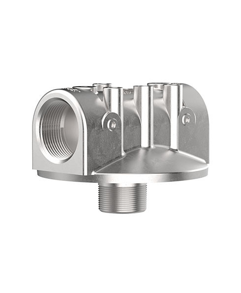 Cim-Tek 51015 800 Series Industrial Filter Adaptor, Aluminum, 1/8" NPT Gauge Ports, 25 PSI Bypass, Single Adaptor, 1-1/2"-16 UNF Thread, 1-1/2" NPT In/Out