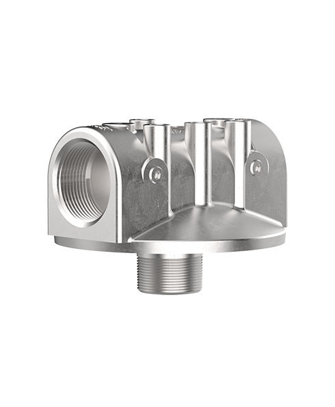 Cim-Tek 51014 800 Series Industrial Filter Adaptor, Aluminum, 1/8" NPT Gauge Ports, No Bypass, Single Adaptor, 1-1/2"-16 UNF Thread, 1-1/2" NPT In/Out