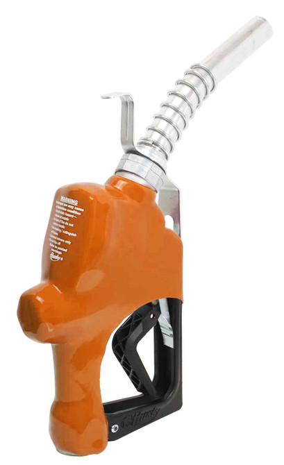 Husky 045707-39 1GS Automatic Nozzle, 1" Inlet NPT, New Farm/Commercial Fueling, Light Duty Diesel Without Hold Open Clip With Polymer Hand Guard, Full Grip Guard And Hanging Hook, Orange