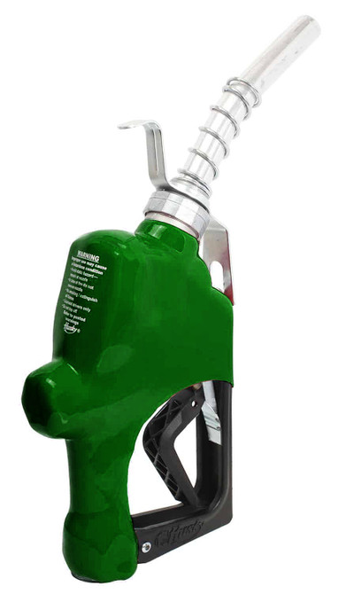 Husky 045708-03 1GS Automatic Nozzle, 1" Inlet NPT, New Farm/Commercial Fueling, Unleaded Without Hold Open Clip With Polymer Hand Guard, Full Grip Guard And Hanging Hook, Green