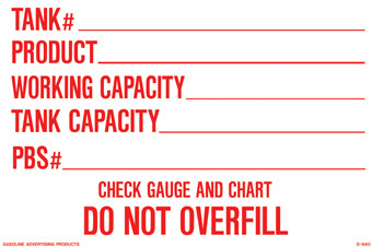 Gasoline Advertising D-840 Tank Details Decal - Global Fueling Systems