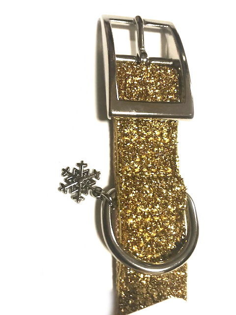 Dog Collar Silver or Gold Woven Nylon with Snowflake Charm