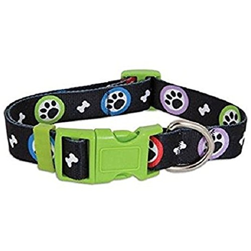 Dog Collar black with colorful Paw and Dog Bones Pattern Dog Collar black with colorful Paw and Dog Bones Pattern