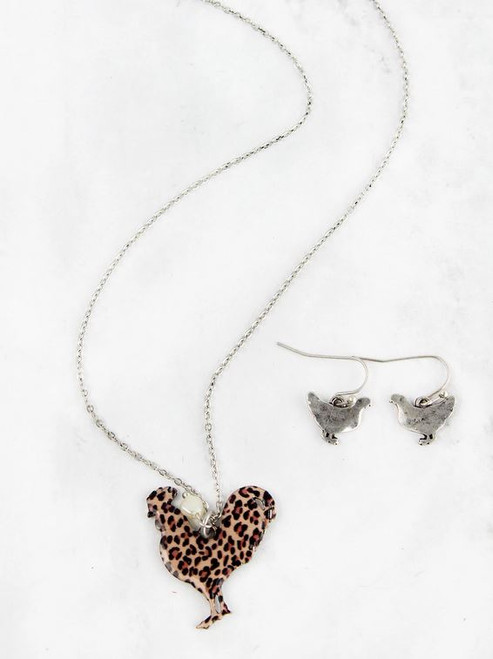 Leopard Print Rooster Necklace and 