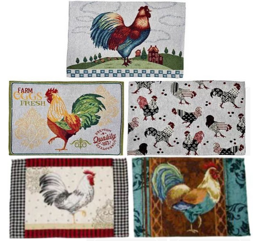 Neoprene Oven Mitt and Pocket Potholder Scroll Rooster, set