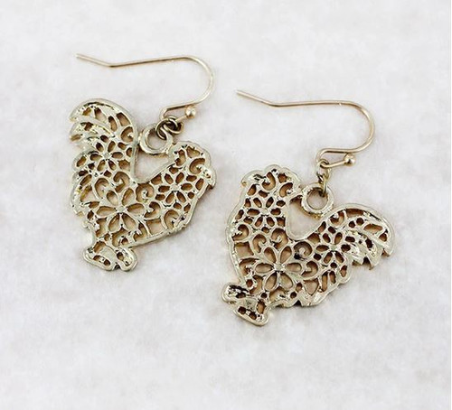 Filigree Hen Earrings in Gold