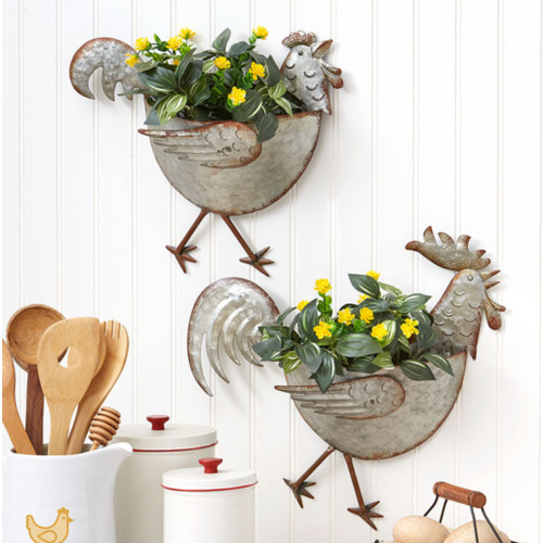 Country Kitchen Chicken Planter Utensil Holder Ceramic Bisque and Enameled Chicken...