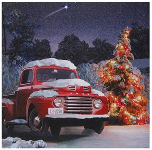 Vintage Ford 140s F-1 Christmas Tree LED lighted Canvas 4.5 x 4.5"