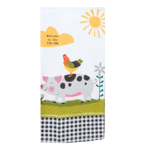 Farm Charm Hen and Pig Dual Purpose Kitchen Towel "Welcome to the Pig Pen" 100% Cotton Farm Charm Hen and Pig Dual Purpose Kitchen Towel "Welcome to the Pig Pen" 100% Cotton