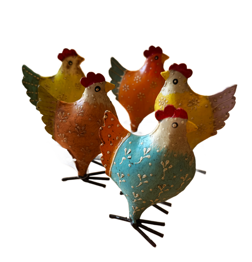 Colorful Mini Metal Chickens 4" for Decoration Inside or Outside