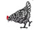 Chicken Yard Stake Black Metal with Red Comb- pecking