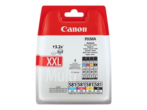 Canon CLI-581XXL C/M/Y/BK Multi Pack - 4-pack - 11.7 ml - Very High Yield - black, yellow, cyan, magenta - original - ink tank - for PIXMA TS6251, TS6350, TS6351, TS8251, TS8252, TS8350, TS8351, TS8352, TS9550, TS9551
