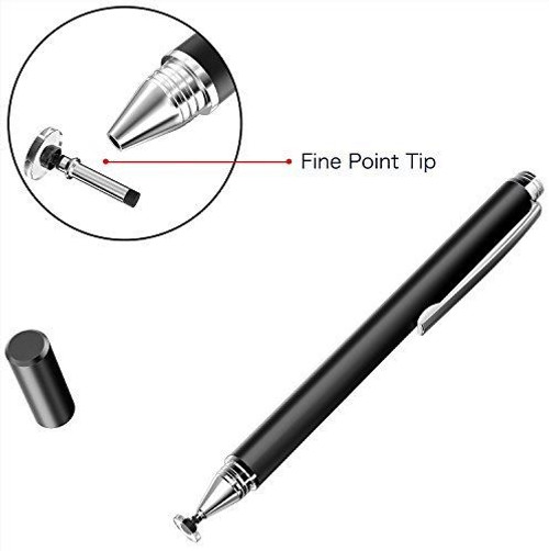 New Universal Mini Jot Fine Point Stylus Pen + 1 Extra Tip (Black)