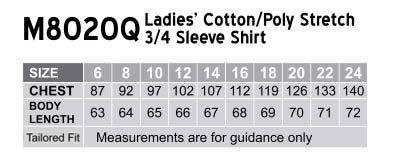 M8020Q Women's Cotton/Poly Stretch 3/4 Sleeve Shirt