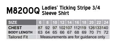 M8200Q Women's Ticking Stripe 3/4 Sleeve Shirt