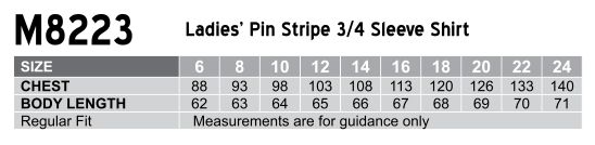 M8223 Women's Pin Stripe 3/4 Sleeve Shirt