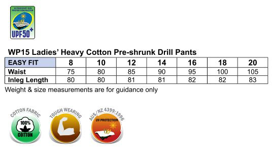 WP15 LADIES' HEAVY COTTON DRILL CARGO PANTS