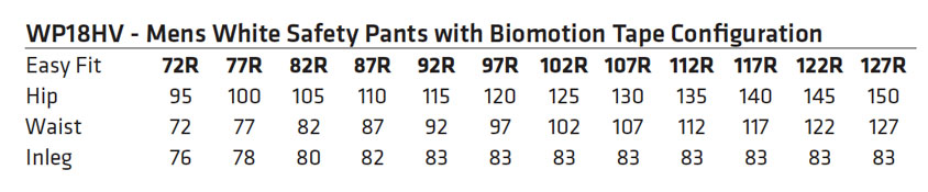 WP18HV Mens White Safety pants with Biomotion Tape Configuration