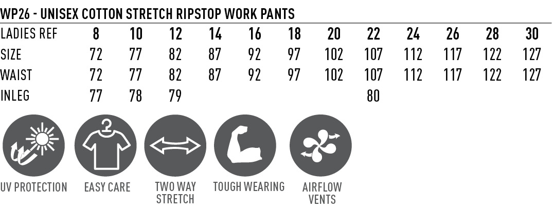 WP26 UNISEX COTTON STRETCH RIP-STOP WORK PANTS