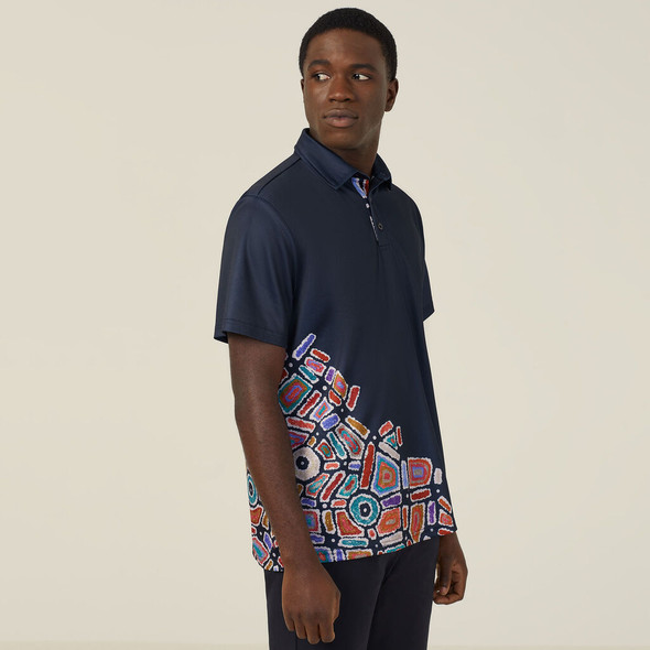 NNT Polyester Knit Water Dreaming Indigenous Print Polo