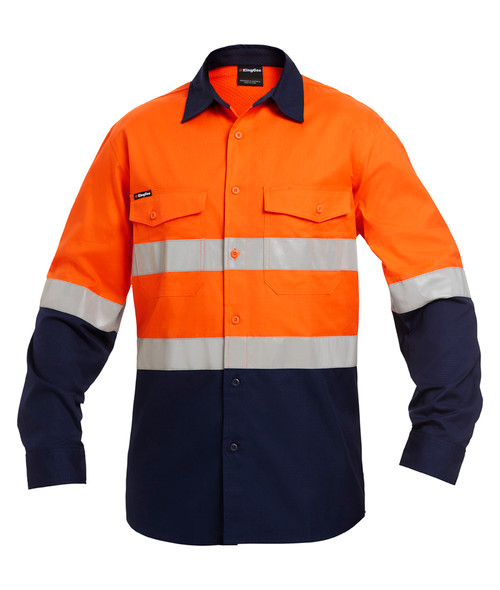 KingGee Mens Workcool2 Hi Vis Reflective Spliced Shirt Long Sleeve