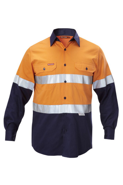 Hard Yakka Foundations Hi-Visibility Two Tone Cotton Drill Long Sleeve Shirt With Tape