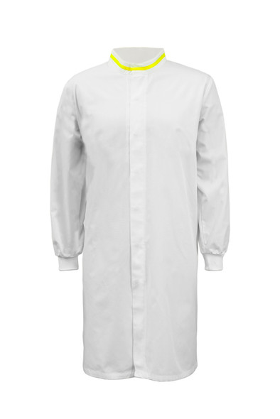 WJ3199 Food Industry Long Length Dustcoat With Mandarin Collar, Contrast Trims On Collar