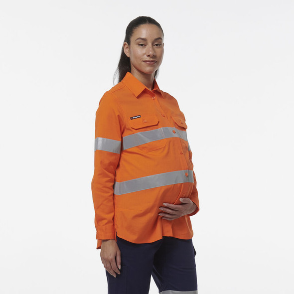 King Gee Womens Workcool Maternity Reflective Shirt- Orange