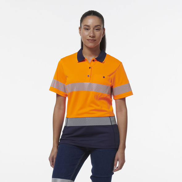 King Gee Womens Workcool Hyperfreeze Spliced Short Sleeve Polo With Segmented Tape