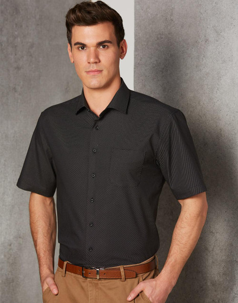 M7400S ASCOT MENS SHORT SLEEVE DOT JACQUARD STRETCH SHIRT