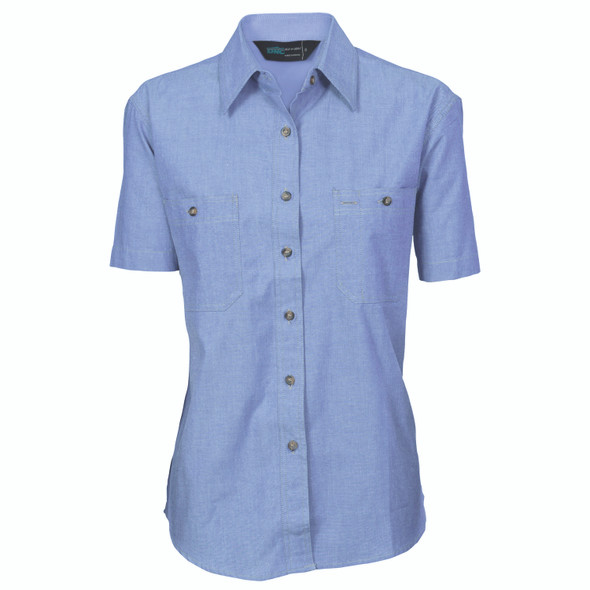 DNC Ladies Cotton Chambray Shirt - Short Sleeve 4105