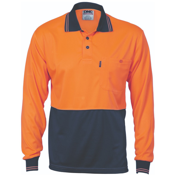 DNC HiVis Two Tone Cool Breathe Polo Shirt, Long Sleeve 3813