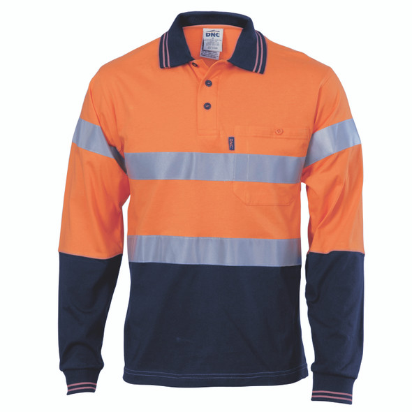 DNC Hivis Cool-Breeze Cotton Jersey Polo With CSR R/Tape - L/S 3916