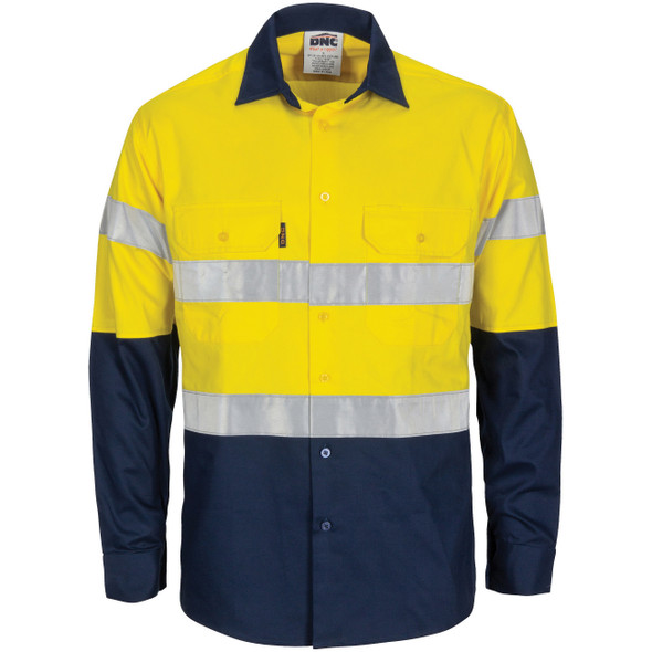 DNC HiVis L/W Cool-Breeze T2 Vertical Vented Cotton Shirt with Gusset Sleeves. Generic Tape - Long sleev 3784