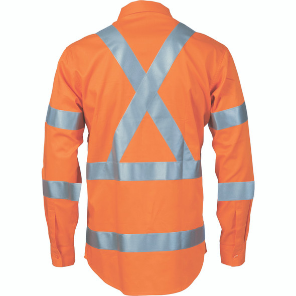 DNC Hivis cool-breeze cotton shirt with double hoop on arms & 'X' back CSR R/tape - long sleeve 3789